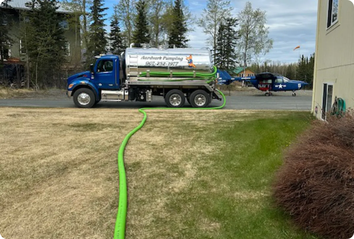 Septic tank being pumped by Aardvark Pumping crew